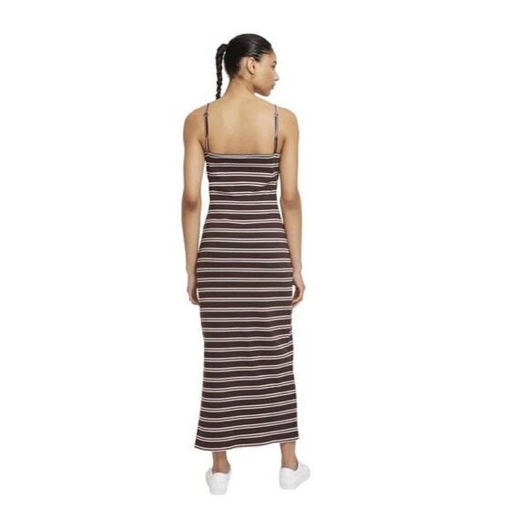 Nike Femme Ribbed Striped Maxi Dress Womens Small Y2K Brown Side Slit - Picture 9 of 11